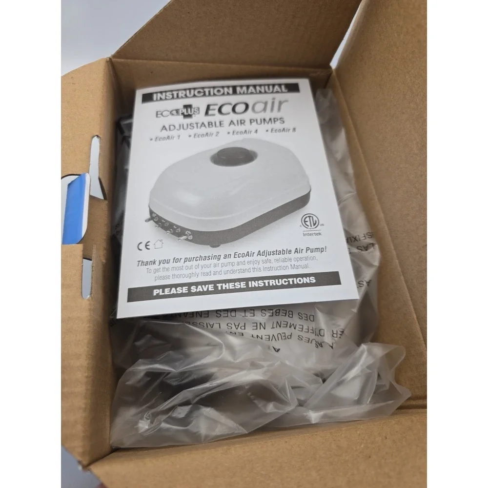 ECOPLUS ECO AIR 2 ADJUSTABLE AQUARIUM PUMP 2 OUTLET 126.8 GPH 3 WATT HYDROPONIC